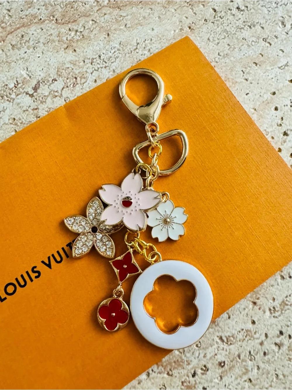LV RARE Murakami Stamped Hardware & Fashion Accents on Gold Key Chain/Bag Charm